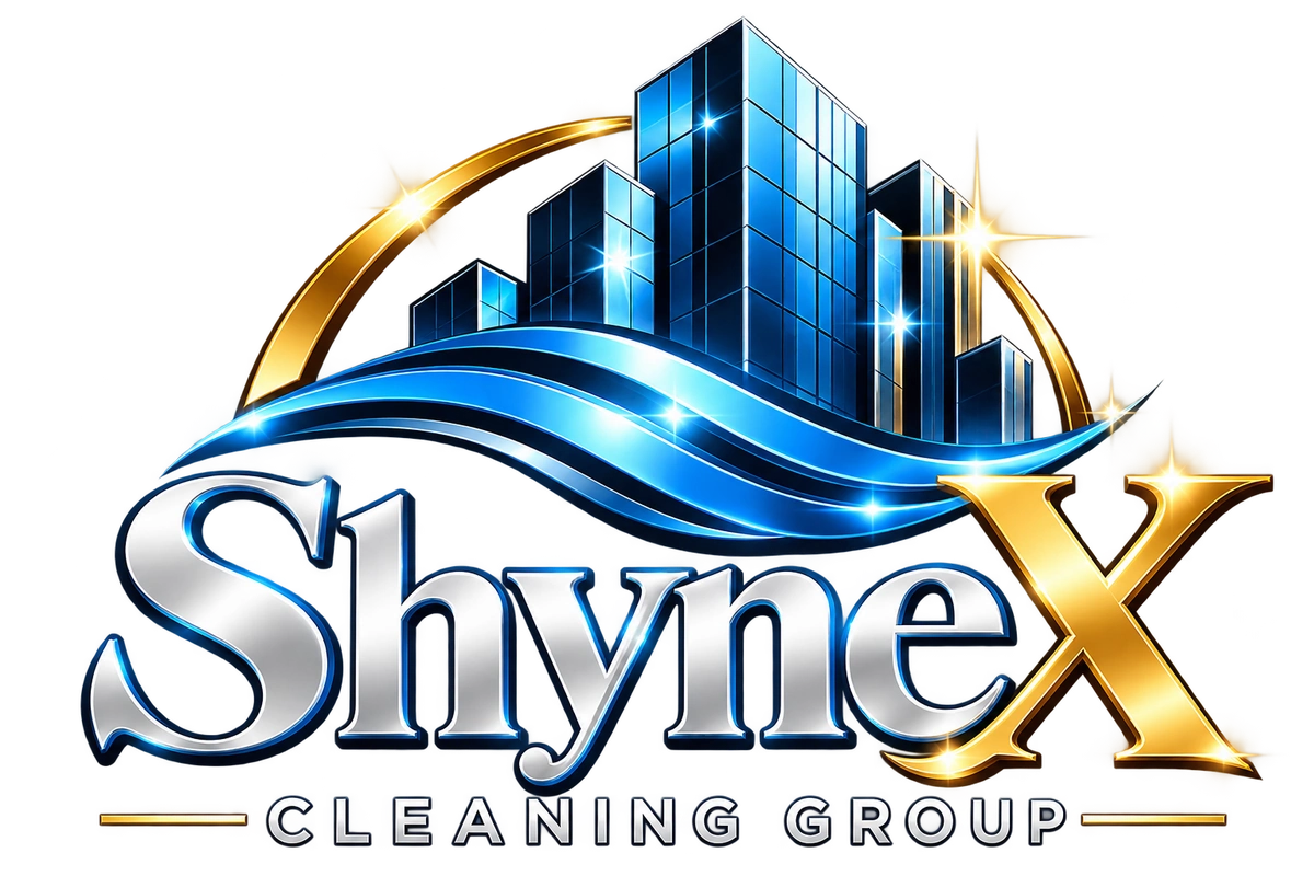 ShyneX Cleaning Group — official blue, gold and silver logo